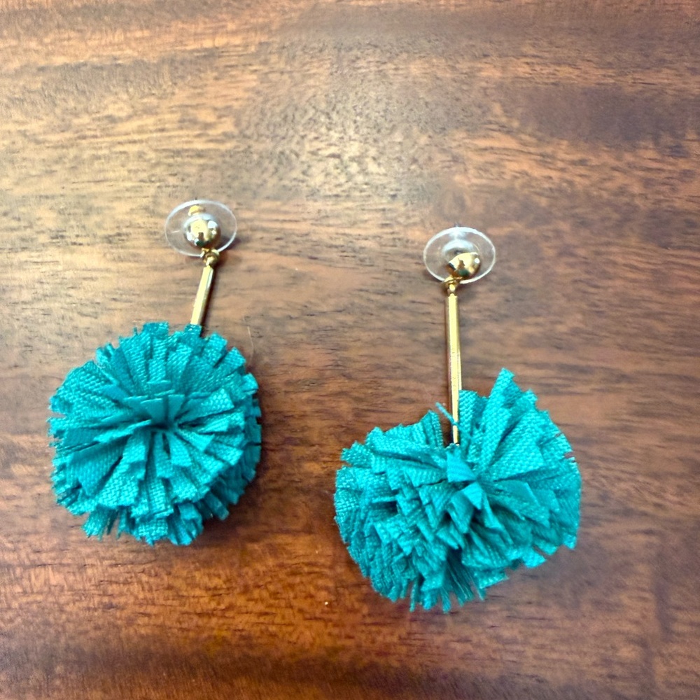 J. Crew Teal Pom Drop Earrings